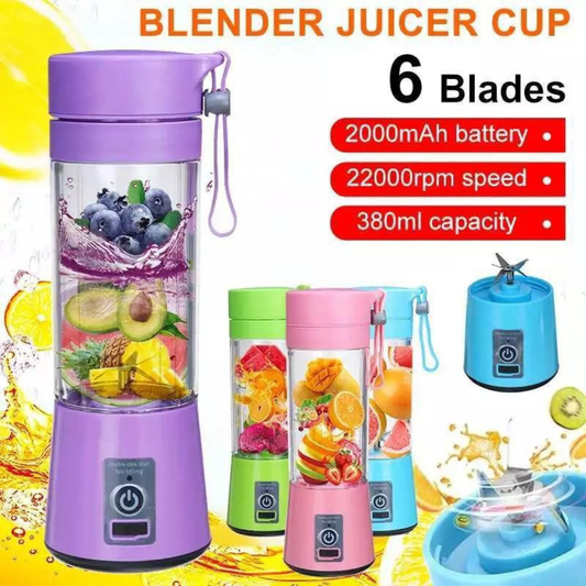 Portable Rechargeable Mini Juicer Blender – 6 Sharp Blades | USB Smoothie Maker Cup 380ml for Travel & Outdoor Use