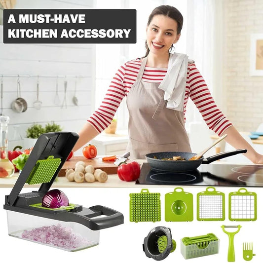 Multi-Functional Vegetable Chopper & Slicer with Detachable Tray